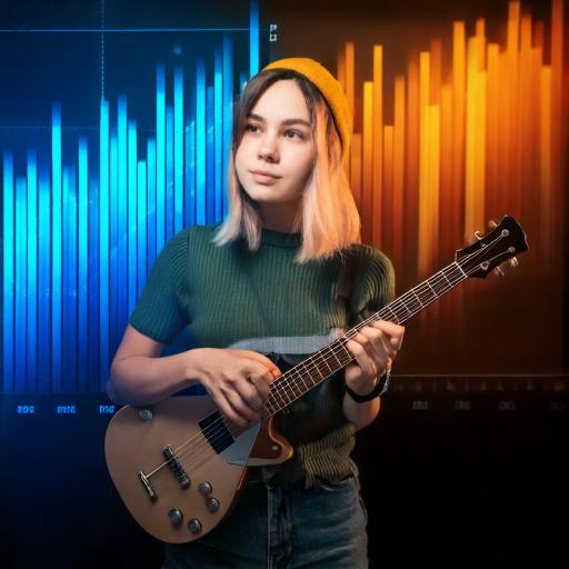 Firefly make a realistic image of pretty white artist player with a low trend bar behind him 13493
