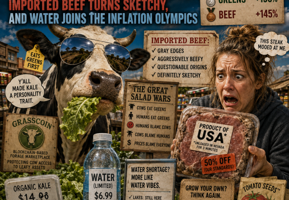 Nation Panics as Humans Compete With Cows for Greens, Imported Beef Turns Sketchy, and Water Joins the Inflation Olympics